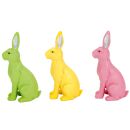 Deko-Hasen 3er Set bunte Hasen, sitzende Osterfiguren aus Polyresin, Höhe ca. 24 cm, grün, gelb und pink, Osterdekoration - Dekofigur