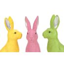Deko-Hasen 3er Set bunte Hasen, sitzende Osterfiguren aus Polyresin, Höhe ca. 24 cm, grün, gelb und pink, Osterdekoration - Dekofigur