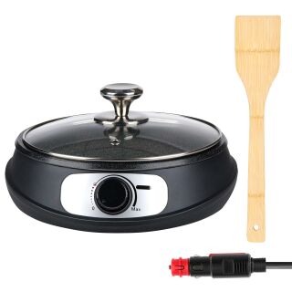 Teppanyaki-Grill für LKW, Wohnmobil, 24V Elektro-Grillpfanne, Deckel aus gehärtetem Glas, Grillfläche antihaftbeschichtet, Ø ca. 26 cm