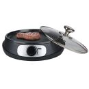 Teppanyaki-Grill für LKW, Wohnmobil, 24V Elektro-Grillpfanne, Deckel aus gehärtetem Glas, Grillfläche antihaftbeschichtet, Ø ca. 26 cm