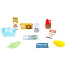 Kinder-Spielzeug-Registrierkasse, 24 Teile, Spielzeugkasse mit Ton- und Rechenfunktion, Geldfach, Spielgeld, Scheckkarte, Coupons, Waren und Einkaufskorb, Batteriebetrieb