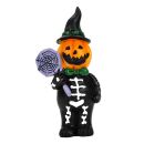 2-er Set kleines Kürbis-Skelett, handbemalt, für Halloween, Jack-O-Lantern Deko-Kürbis mit schwarz/weißem Skelett-Anzug, Hexenhut, Spinnweben-Lolli bzw. Hexen-Besen, Polyresin, Größe je (HxB) ca. 11,5 x 5,5 cm