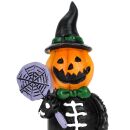 2-er Set kleines Kürbis-Skelett, handbemalt, für Halloween, Jack-O-Lantern Deko-Kürbis mit schwarz/weißem Skelett-Anzug, Hexenhut, Spinnweben-Lolli bzw. Hexen-Besen, Polyresin, Größe je (HxB) ca. 11,5 x 5,5 cm