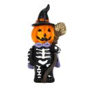 2-er Set kleines Kürbis-Skelett, handbemalt, für Halloween, Jack-O-Lantern Deko-Kürbis mit schwarz/weißem Skelett-Anzug, Hexenhut, Spinnweben-Lolli bzw. Hexen-Besen, Polyresin, Größe je (HxB) ca. 11,5 x 5,5 cm