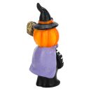 2-er Set kleines Kürbis-Skelett, handbemalt, für Halloween, Jack-O-Lantern Deko-Kürbis mit schwarz/weißem Skelett-Anzug, Hexenhut, Spinnweben-Lolli bzw. Hexen-Besen, Polyresin, Größe je (HxB) ca. 11,5 x 5,5 cm