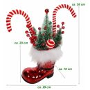 Beleuchteter Nikolausstiefel, Weihnachtsdeko mit 20 LEDs, 5 Weihnachtsbäumen, roten Beeren & 2 Plüsch-Lutschstangen