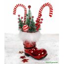 Beleuchteter Nikolausstiefel, Weihnachtsdeko mit 20 LEDs, 5 Weihnachtsbäumen, roten Beeren & 2 Plüsch-Lutschstangen