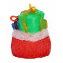 Acryl Geschenkesack mit bunten Päckchen, beleuchtet mit 20 LEDs kaltweiß, 6 Std.-Timer, für Indoor & Outdoor, Batteriebetrieb